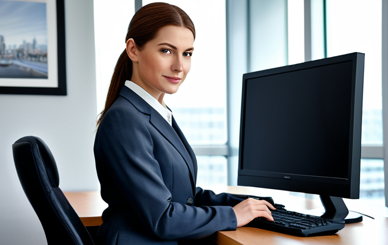 회복탄력성을 위한 위험 관리 전략 - Businesswoman in Office**
"A professional businesswoman in a modest business suit, sitting at a des...