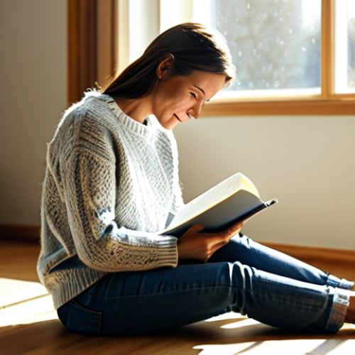 Home 4 회복탄력성 강화를 위한 소통 기술 - Emotional Release**
"A woman in a comfortable sweater and jeans sits in a sunlit room, journaling w...